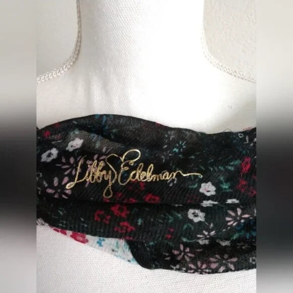 NEW Libby Edelman Infinity Scarf Floral Black White with Multicolor Flowers - Picture 4 of 8